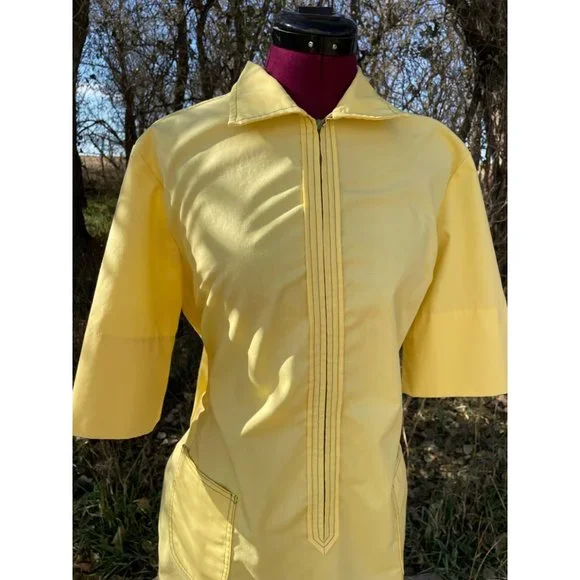 Vintage 1970s Yellow Zip Front Casual dress Front Pocket size L - Picture 15 of 15
